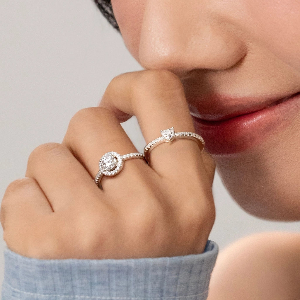 925 Sterling Silver Ring with Heart-Shaped Moissanite Diamond Center Stone - VCR513-MS