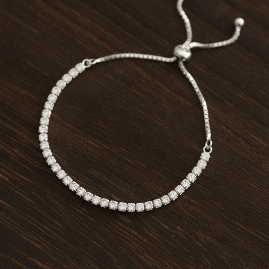 925 Sterling Silver Tennis Bracelet with Wide Drawstring - VCB23