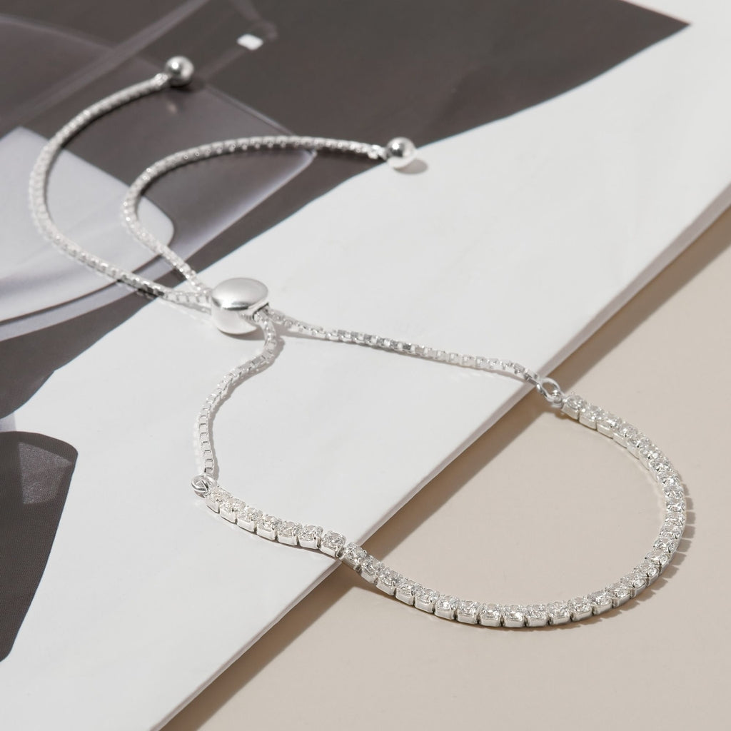 925 Sterling Silver Tennis Bracelet with Wide Drawstring - VCB23