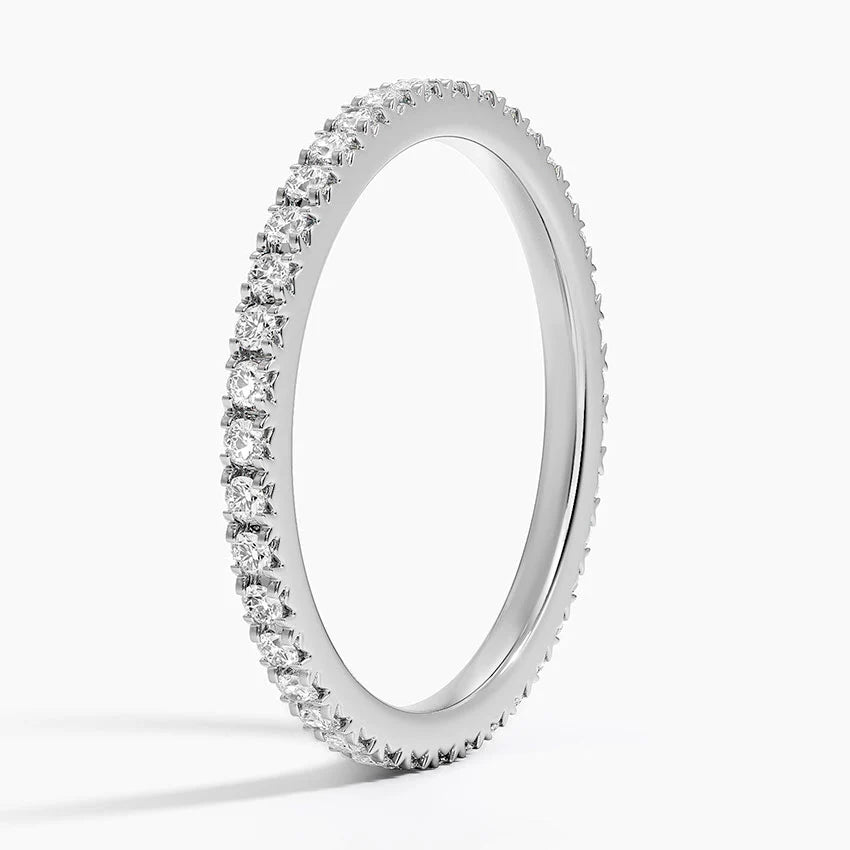 Eternity French Pave Lab Grown Diamond Band Ring 18K White Gold - Round