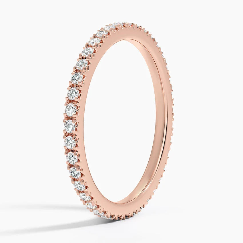 Eternity French Pave Lab Grown Diamond Band Ring 18K Rose Gold - Round