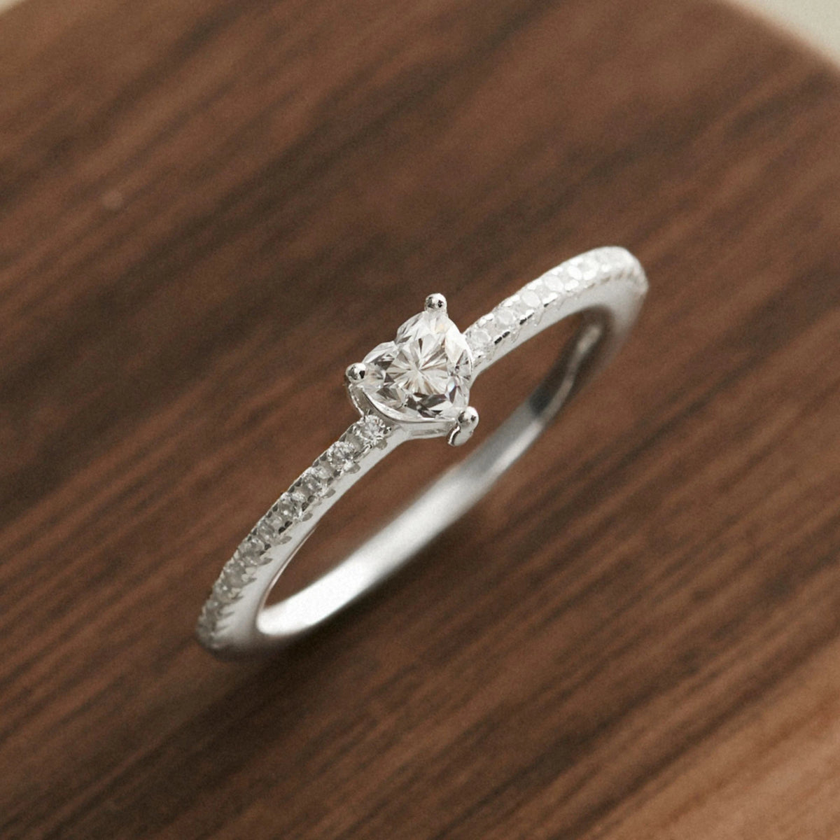 925 Sterling Silver Ring with Heart-Shaped Moissanite Diamond Center Stone - VCR513-MS