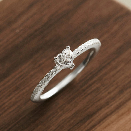 925 Sterling Silver Ring with Heart-Shaped Moissanite Diamond Center Stone - VCR513-MS