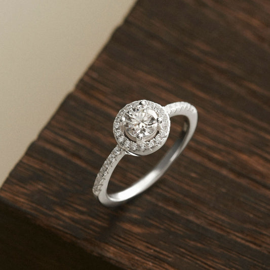 925 Sterling Silver Ring with Round Moissanite Diamond Center Stone - VCR511-MS