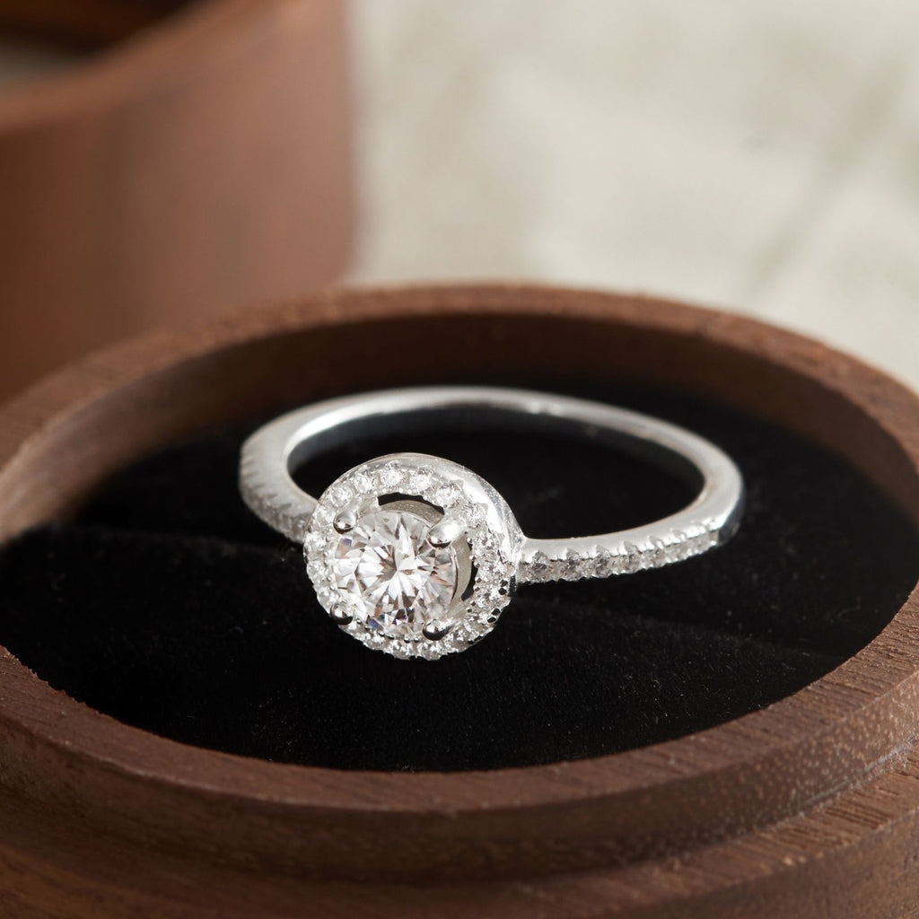 925 Sterling Silver Ring with Round Moissanite Diamond Center Stone - VCR511-MS