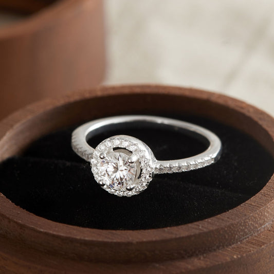 925 Sterling Silver Ring with Round Moissanite Diamond Center Stone - VCR511-MS