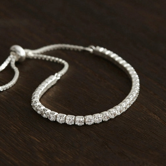925 Sterling Silver Tennis Bracelet with Wide Drawstring - VCB23