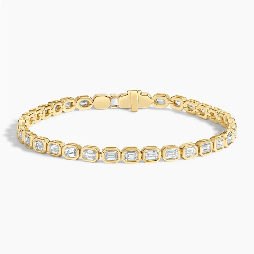Emerald Bezel Tennis Bracelet ( 3 ct tw. ) CVD Diamonds 18K Yellow Gold