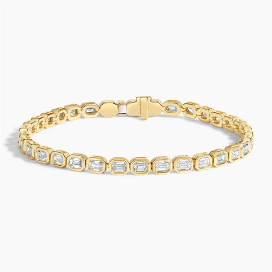 Emerald Bezel Tennis Bracelet ( 3 ct tw. ) CVD Diamonds 18K Yellow Gold
