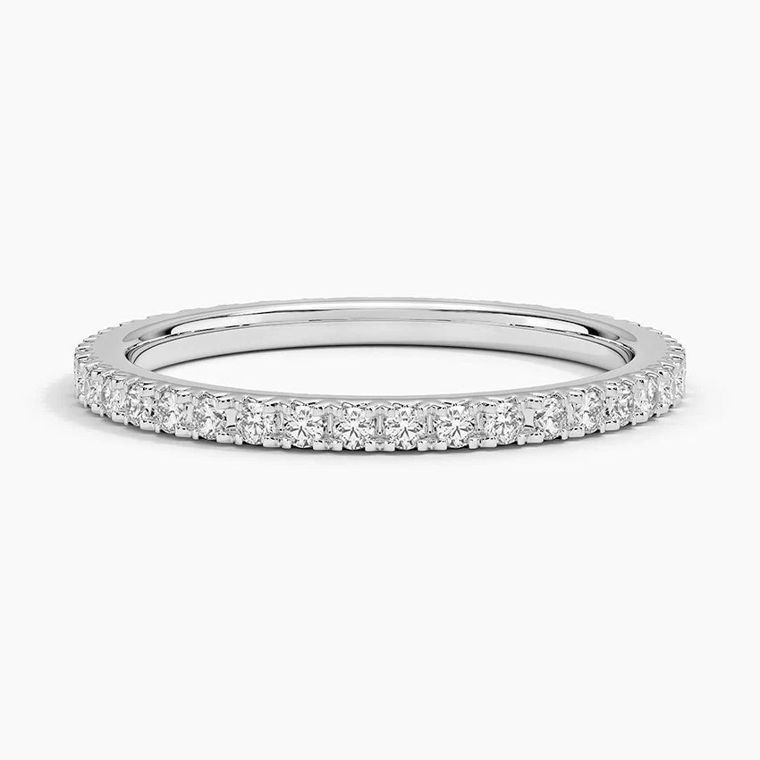 Eternity French Pave Lab Grown Diamond Band Ring 18K White Gold - Round