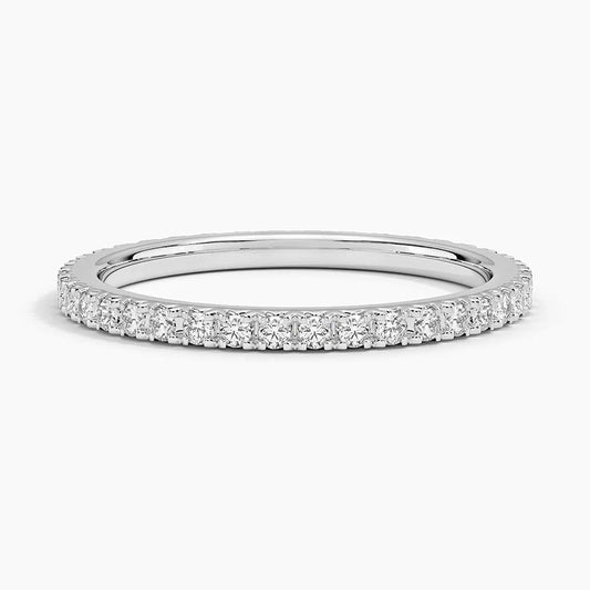 Eternity French Pave Lab Grown Diamond Band Ring 18K White Gold - Round