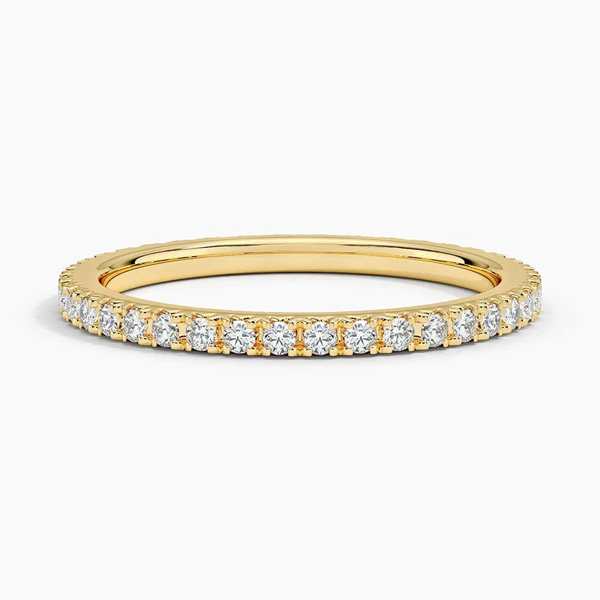 Eternity French Pave Lab Grown Diamond Band Ring 18K Yellow Gold - Round