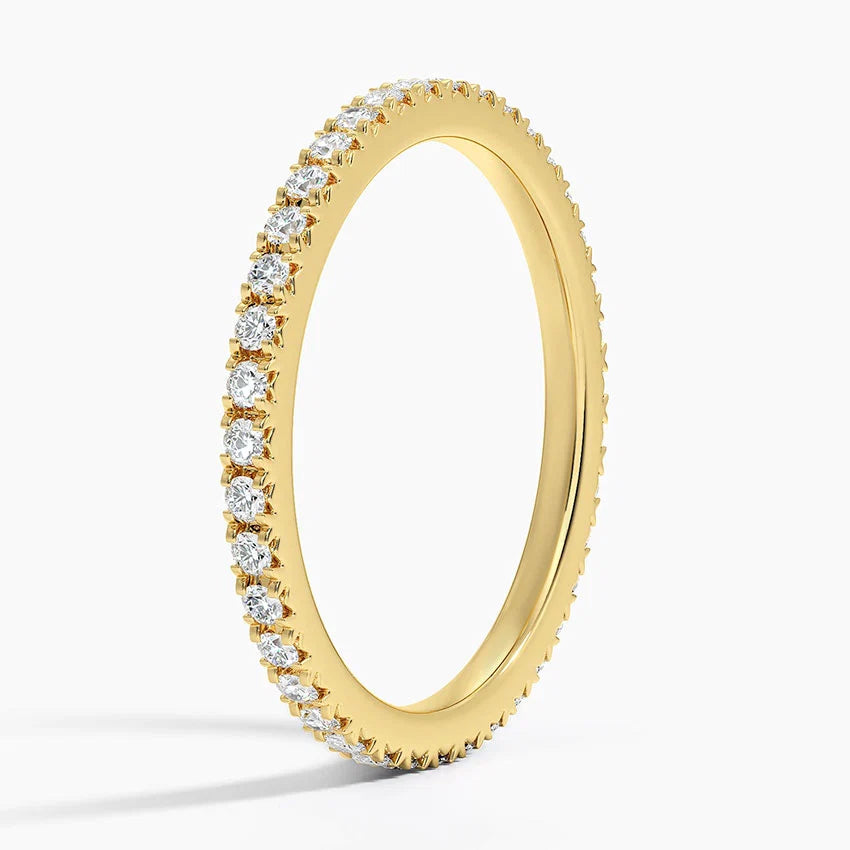 Eternity French Pave Lab Grown Diamond Band Ring 18K Yellow Gold - Round