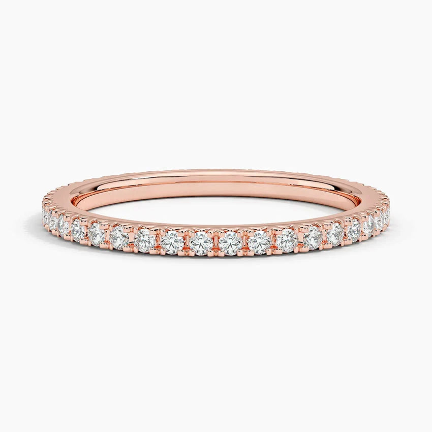 Eternity French Pave Lab Grown Diamond Band Ring 18K Rose Gold - Round