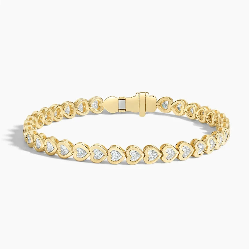 Heart Bezel Tennis Bracelet ( 3 ct tw. ) CVD Diamond 18K Yellow Gold