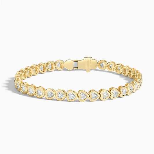 Heart Bezel Tennis Bracelet ( 3 ct tw. ) CVD Diamond 18K Yellow Gold