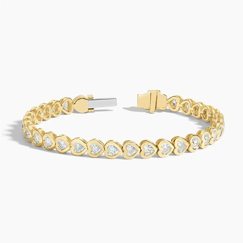 Heart Bezel Tennis Bracelet ( 3 ct tw. ) CVD Diamond 18K Yellow Gold
