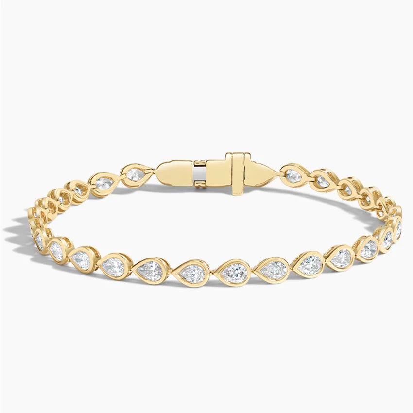 Pear Bezel Tennis Bracelet ( 3 ct tw. ) CVD Diamonds 18K Yellow Gold