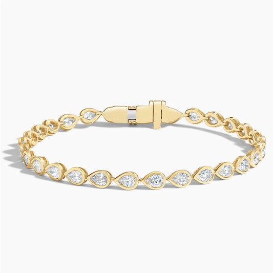 Pear Bezel Tennis Bracelet ( 3 ct tw. ) CVD Diamonds 18K Yellow Gold