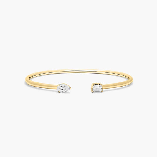 Pear & Emerald Lab Diamond ( 1 ct. tw) Open Bangle Bracelet 18K Yellow Gold