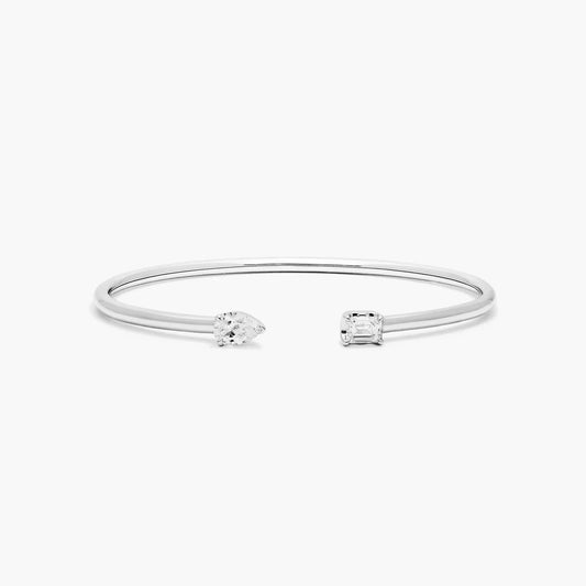 Pear & Emerald Lab Diamond ( 1 ct. tw) Open Bangle Bracelet 18K White Gold