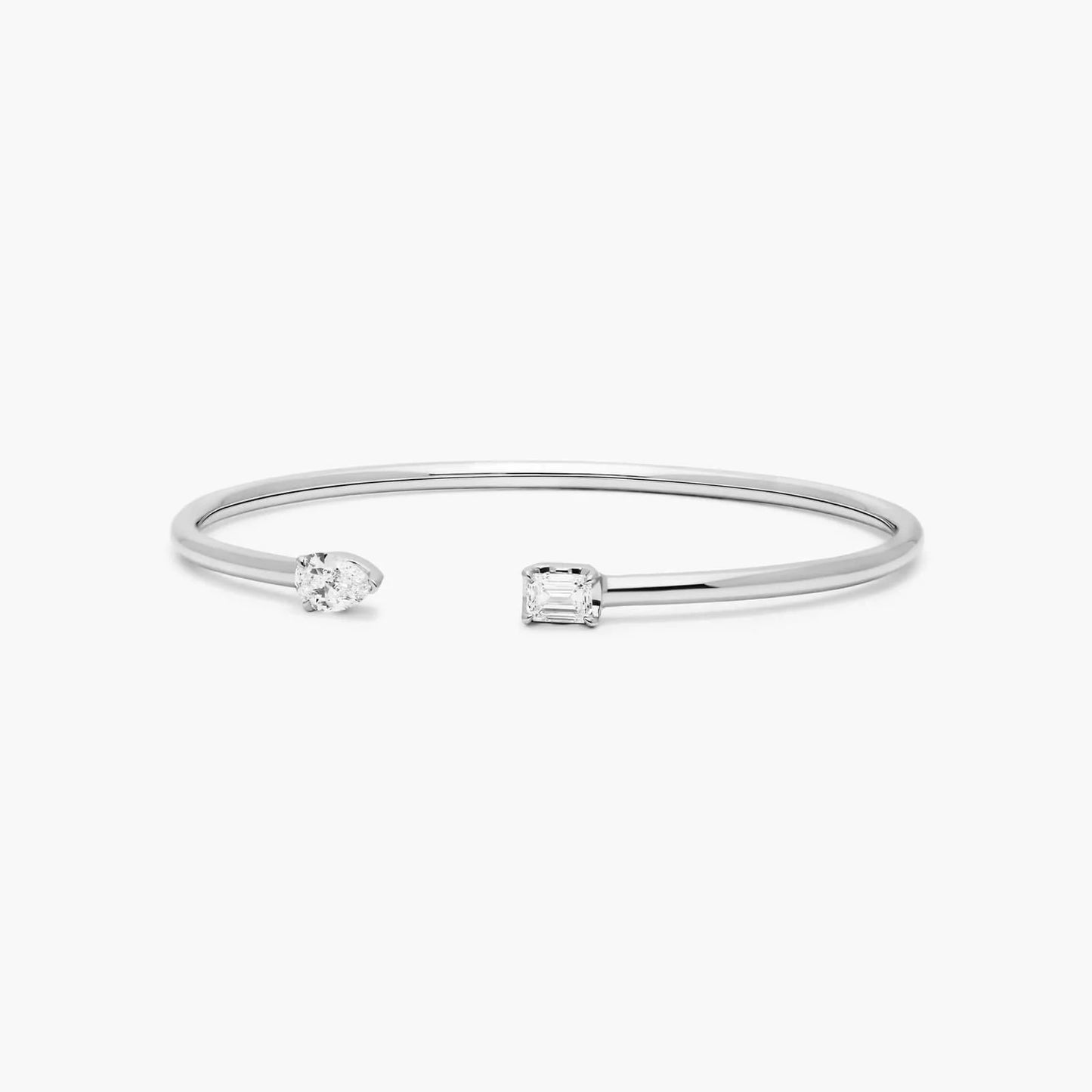Pear & Emerald Lab Diamond ( 1 ct. tw) Open Bangle Bracelet 18K White Gold