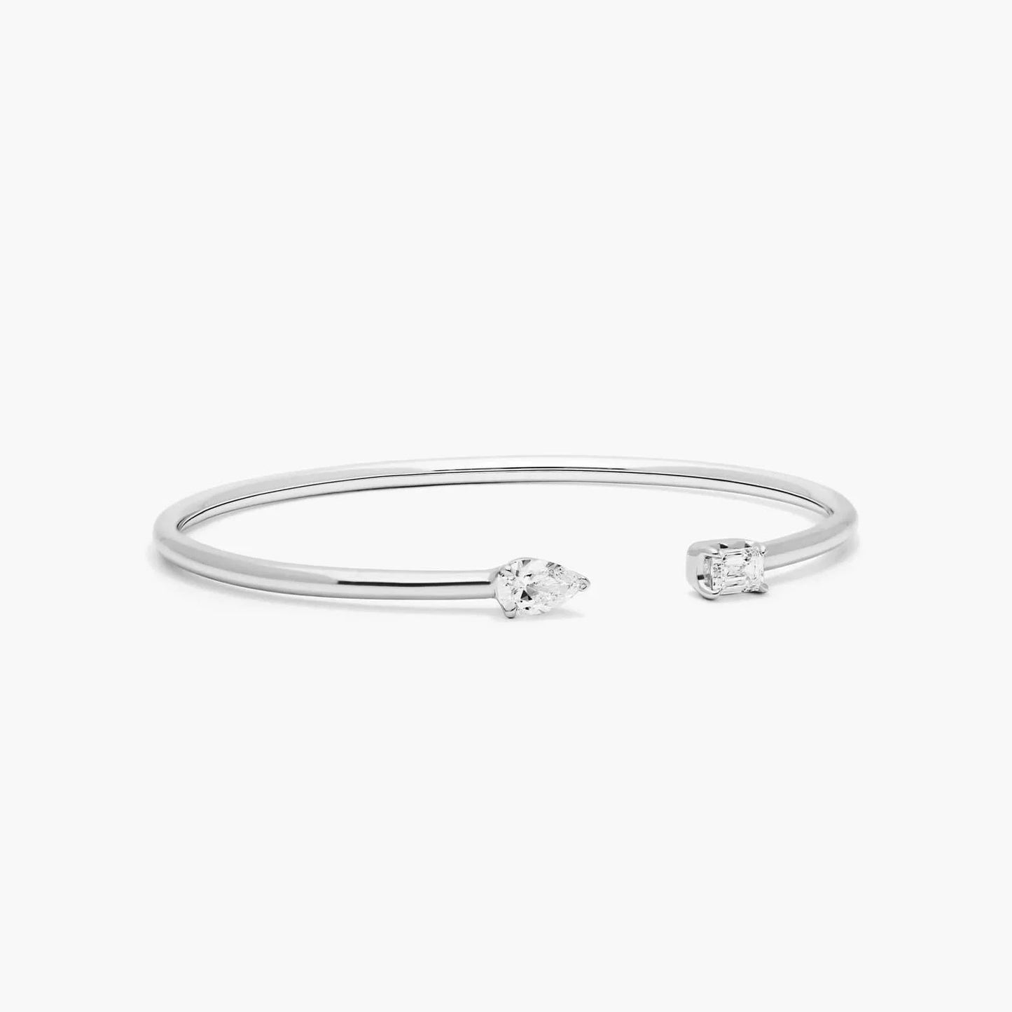 Pear & Emerald Lab Diamond ( 1 ct. tw) Open Bangle Bracelet 18K White Gold