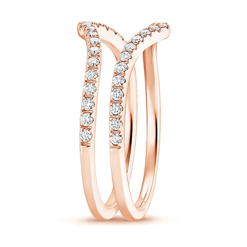 Twin Band Lab Grown Diamond Ring 18K Rose Gold - Tara | 1 of 2 rings